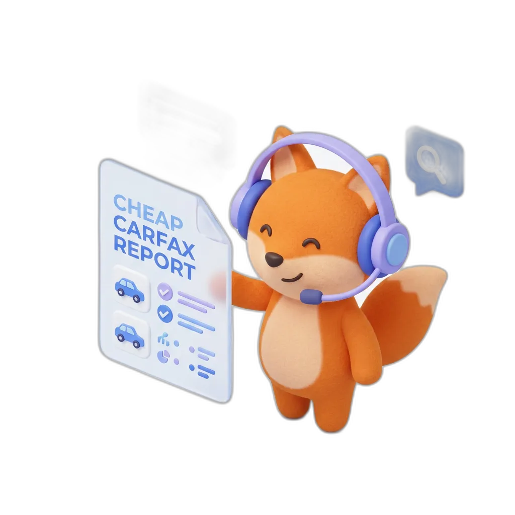 Illustration of a friendly fox support agent ready to help with your CheapCARFAX report inquiries