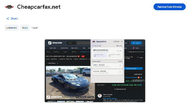 Cheap CARFAX extension interface for buying a vehicle history report from a VIN