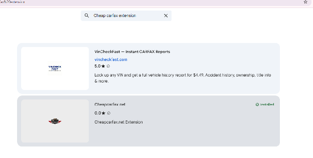 Cheap CARFAX extension listing in the Chrome Web Store